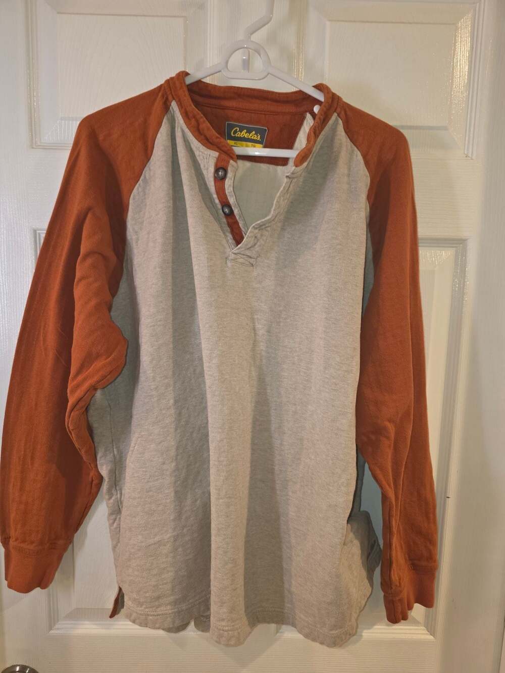 Cabela's Men's Long Sleeve Raglan Henley Shirt, Burnt Orange and Grey, XL